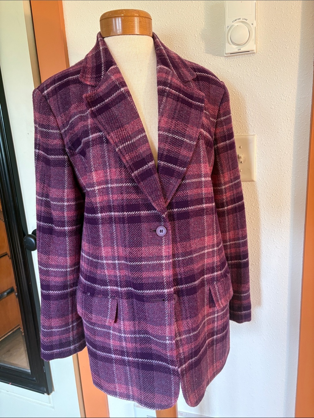 Chadwicks Purple Plaid Single-Button Blazer
